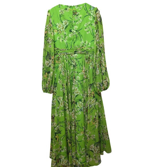Ieena Mac Duggal Green Floral Chiffon V-Neck Maxi Dress Gown Size 14 Romantic - Picture 14 of 16